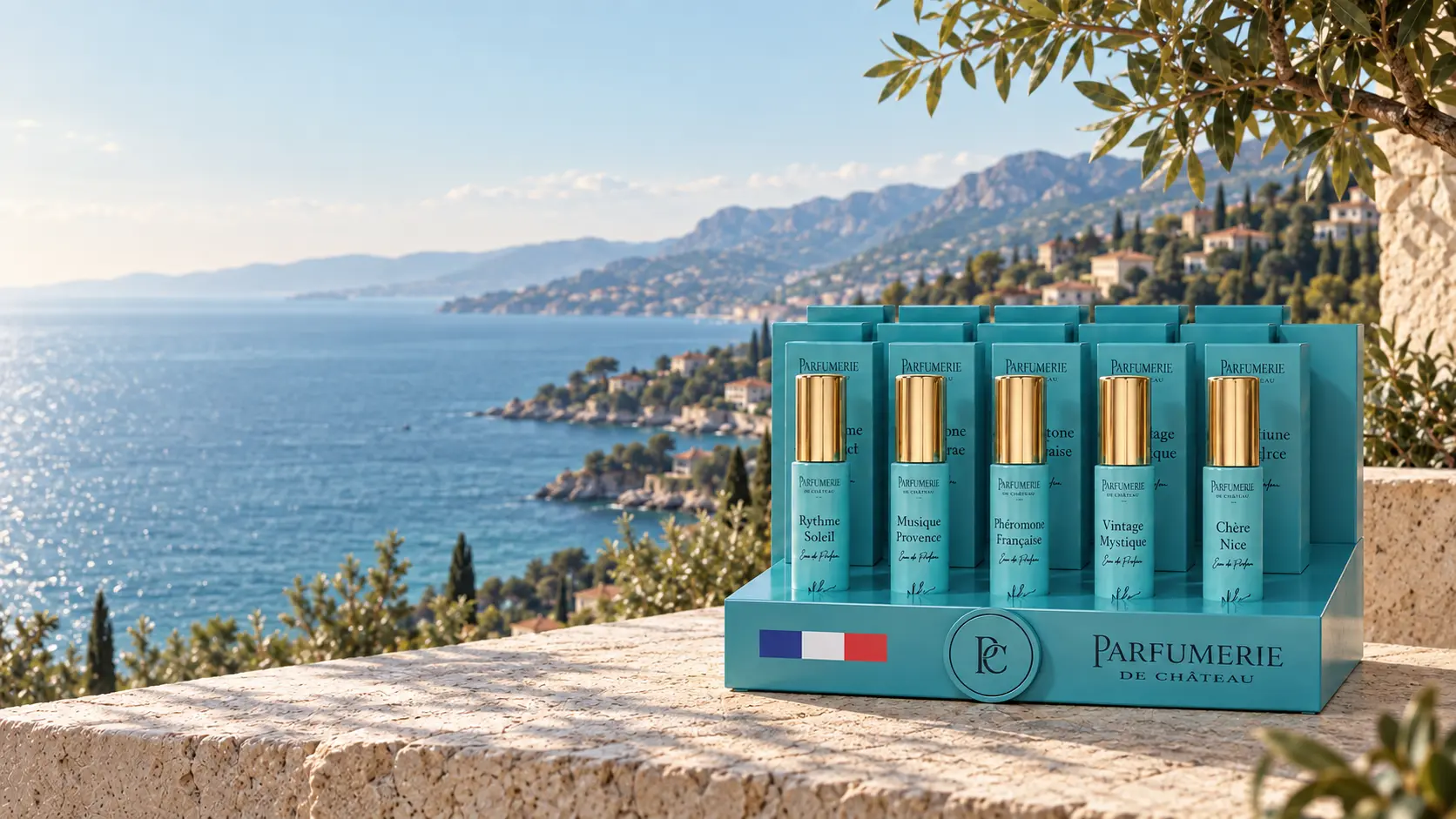 The Parfumerie de Château collection overlooking the French Riviera