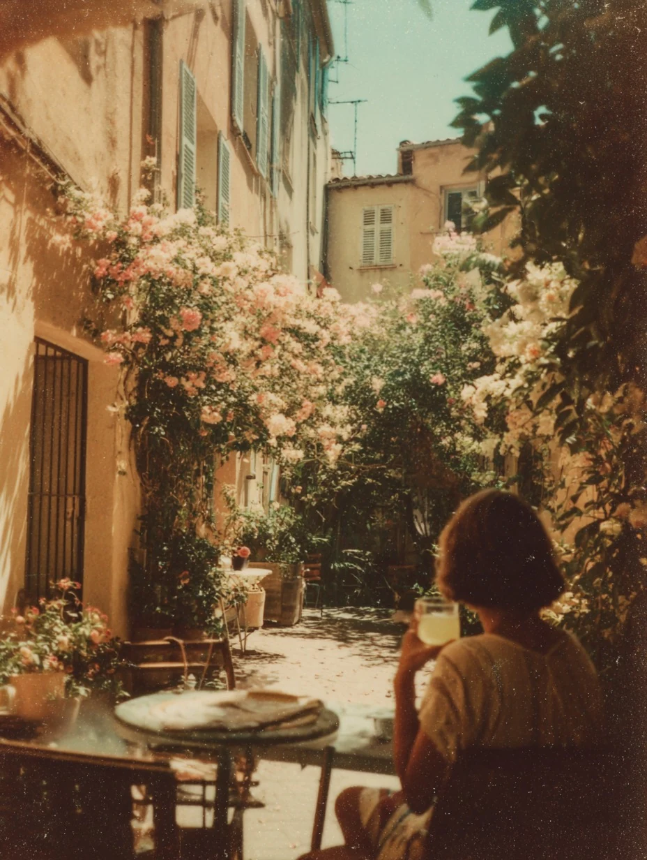 A quiet flowered courtyard in Cannes